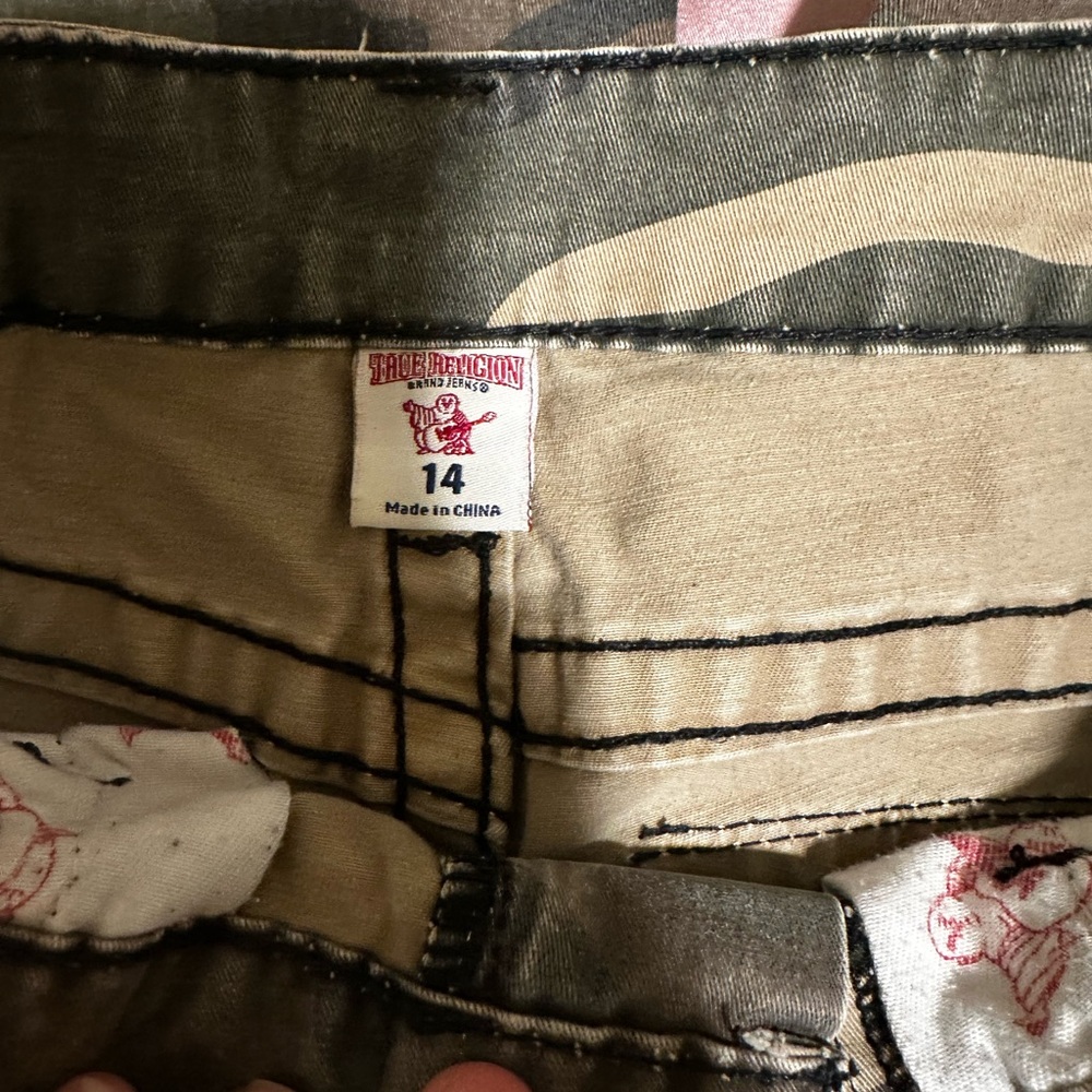 True Religion Olive and Tan Camouflage Pants